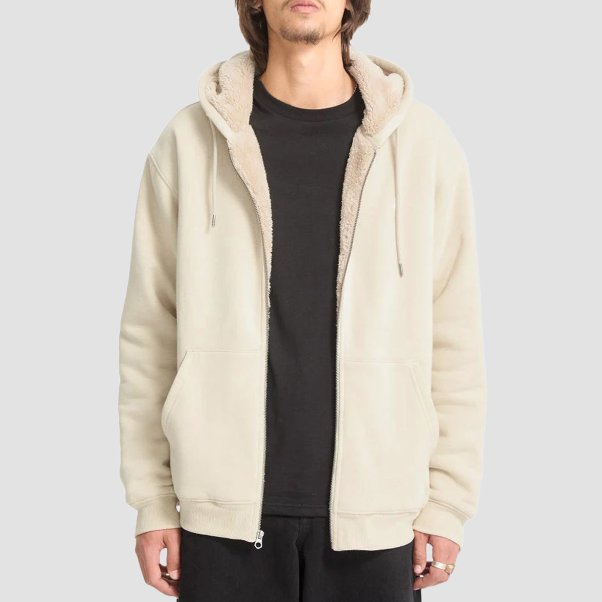 Volcom Single Stone Sherpa Lined Zip Hoodie Light Beige