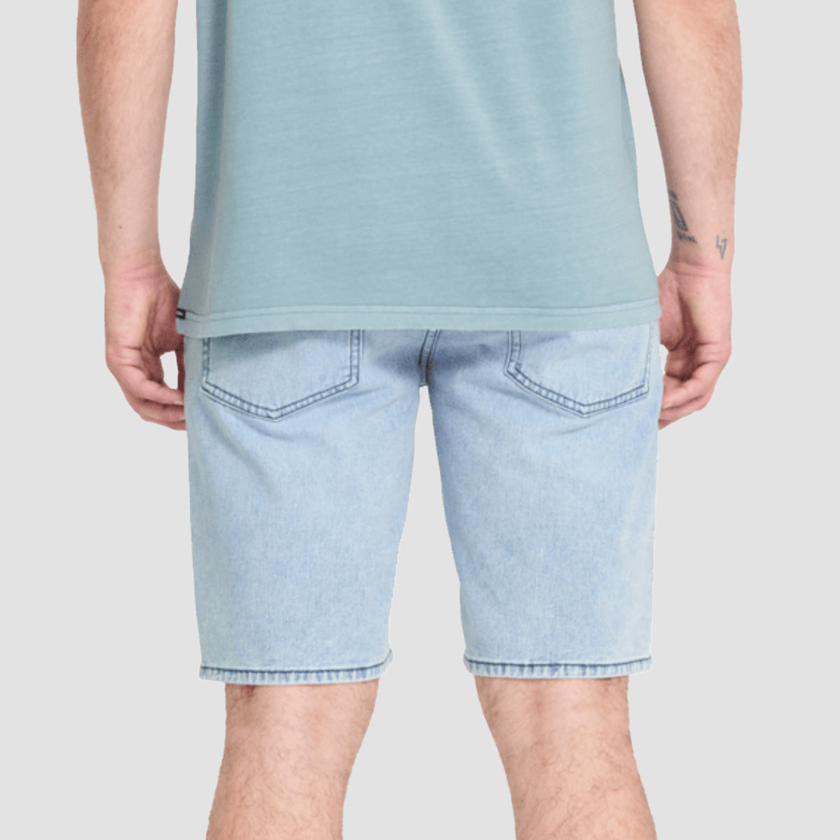 Volcom Solver Denim Shorts Worn Light Blue