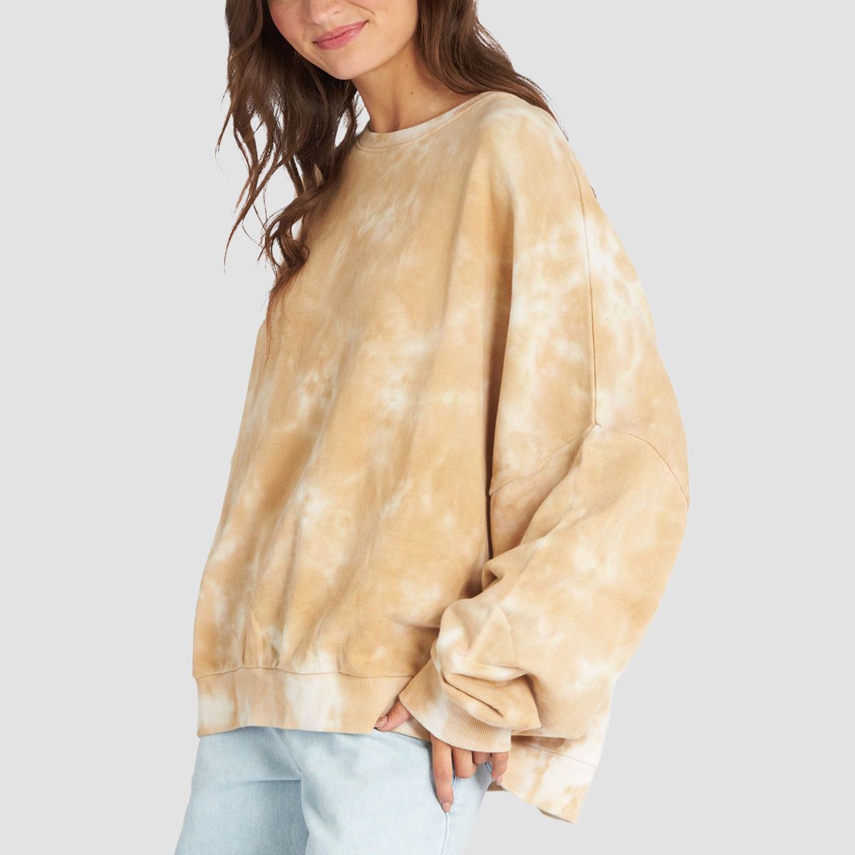 Roxy Bright Sunshine Oversized Crew Sweat Beige Crystal Wash - Womens