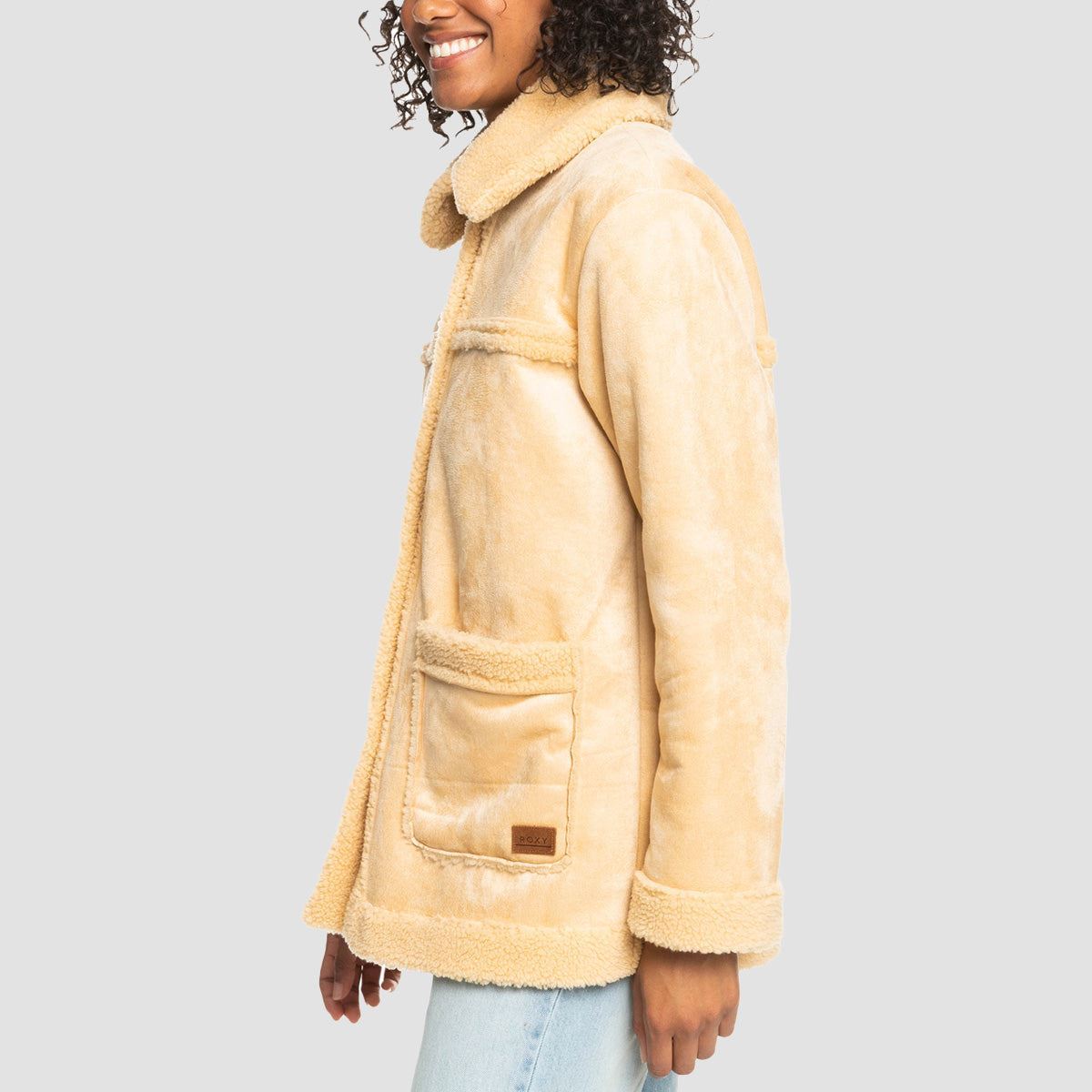 Roxy Change Of Heart Sherpa Aviator Jacket Beige - Womens