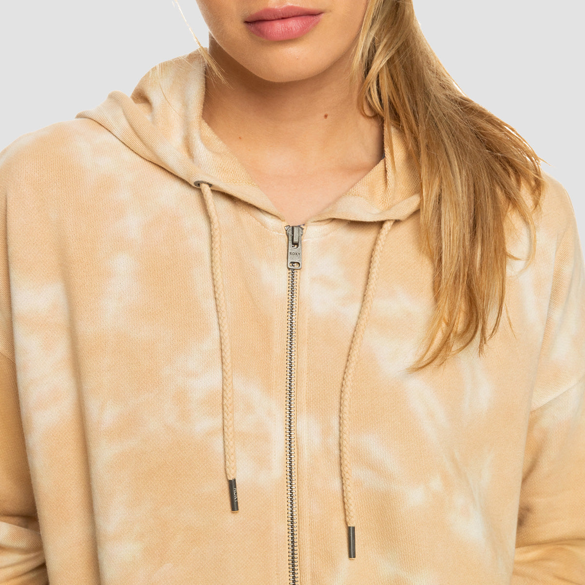 Roxy Fools Gold Tie Dye Zip Hoodie Beige Crystal Wash - Womens