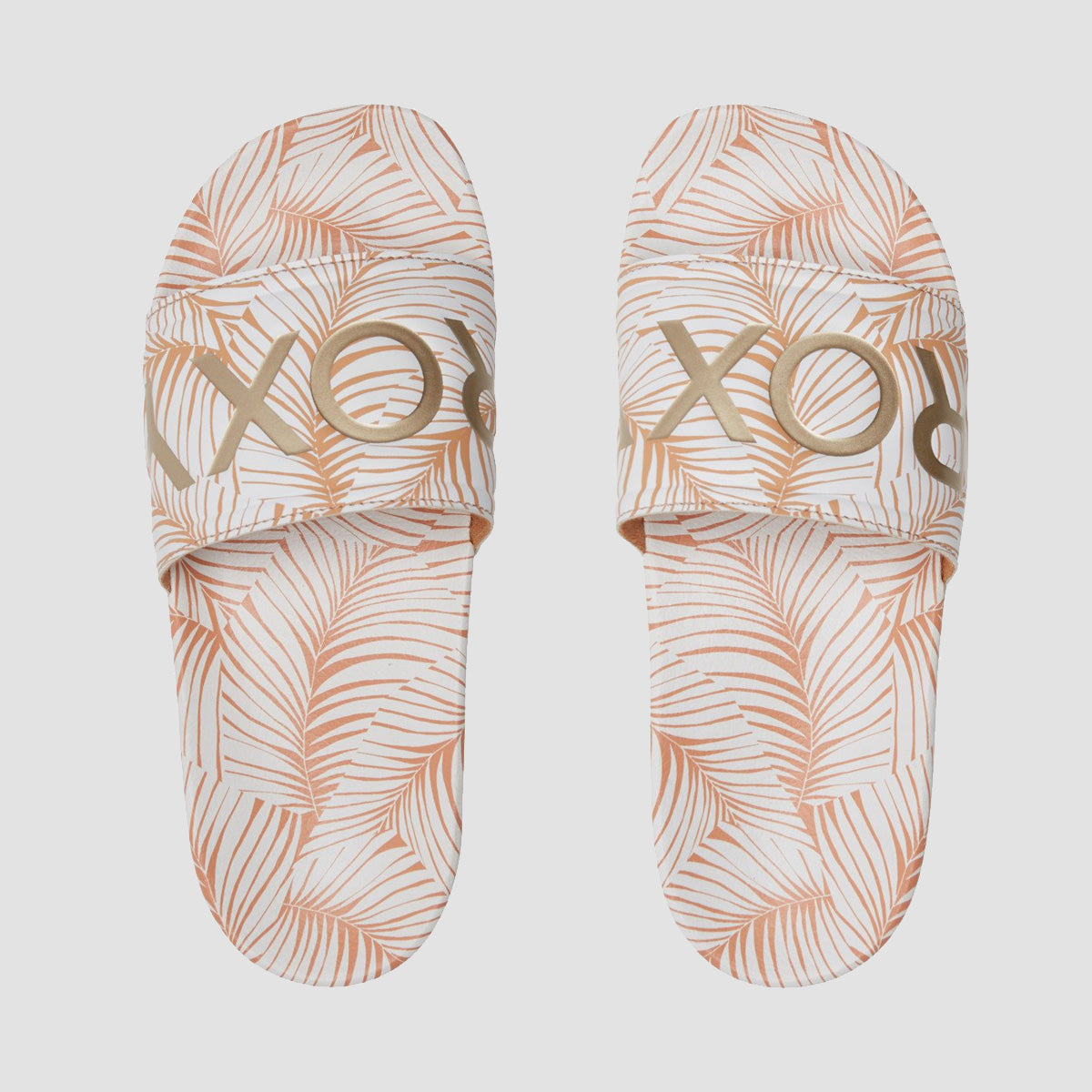 Roxy Slippy Printed Slides White/Tan - Womens