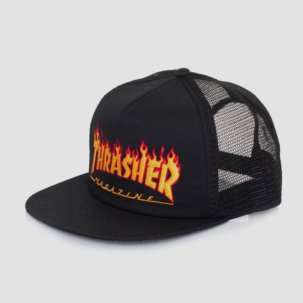 Thrasher Flame Logo Embroidered Mesh Cap Black